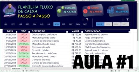 Planilha Fluxo de Caixa no Excel – Aula 01